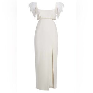 Elegant White Feather-Trimmed Dress by Likely